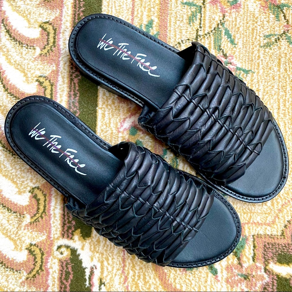 Free People Black Woven Slide Sandals